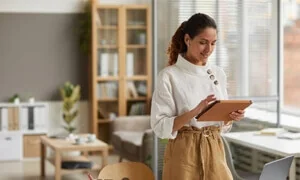 Entrepreneur reviewing her company's documents